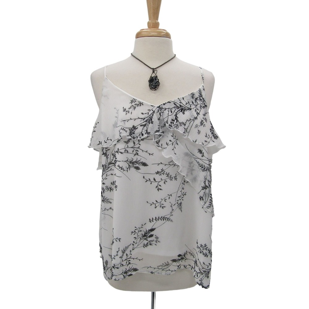 Maurices Floral Ruffleโ Cami Top Womens Size 1X White Black Romantic Cottagecore